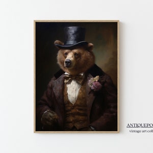 Retrato de animales victorianos, estampado de oso real, estampado de animales vestidos, cartel de animales renacentista, arte alterado de humor oscuro, regalo de amante de los animales