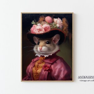 Retrato de animales victorianos, impresión vintage de Royal Lady Mouse, cartel de animales de mal humor oscuro de animales renacentistas, arte alterado, regalo de amante de los animales