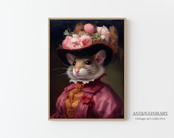 Portrait d'animaux victoriens, impression vintage Royal Lady Mouse, affiche d'animal de la Renaissance, art altéré, cadeau pour amoureux des animaux