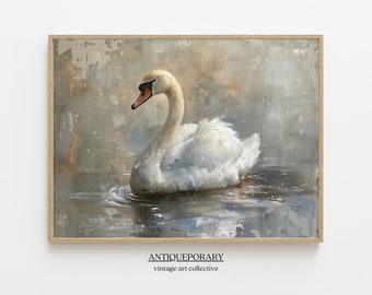 Vintage Swan Wall Art, Vintage Nursery Wall Decor, Antique Swan Art, Pastel Farmhouse Nursery Painting PRINTABLE Digital Downloadable Print