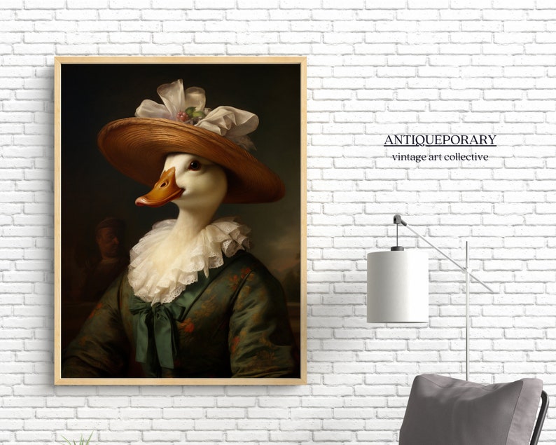 Portrait d'animaux victoriens, impression vintage canard femelle royale, affiche animal Renaissance animal sombre maussade, art altéré, cadeau pour amoureux des animaux image 7