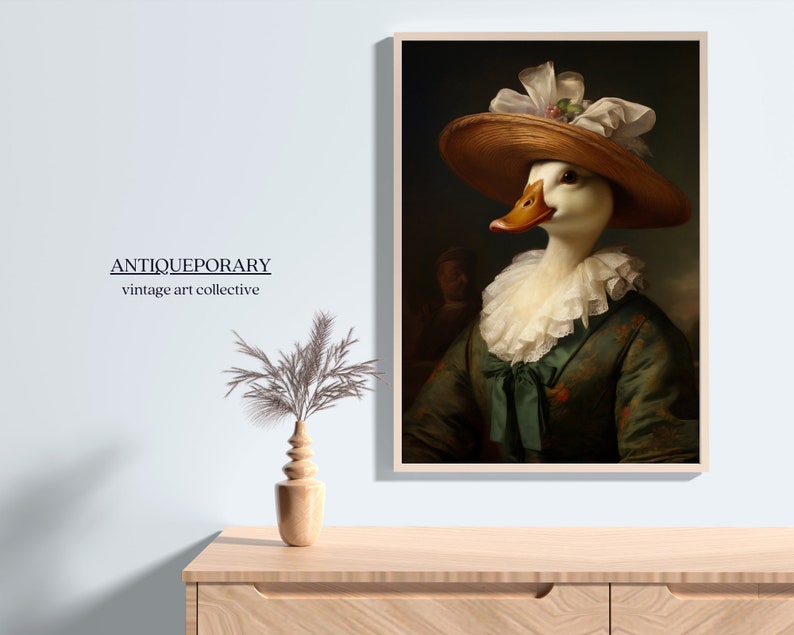 Portrait d'animaux victoriens, impression vintage canard femelle royale, affiche animal Renaissance animal sombre maussade, art altéré, cadeau pour amoureux des animaux image 3