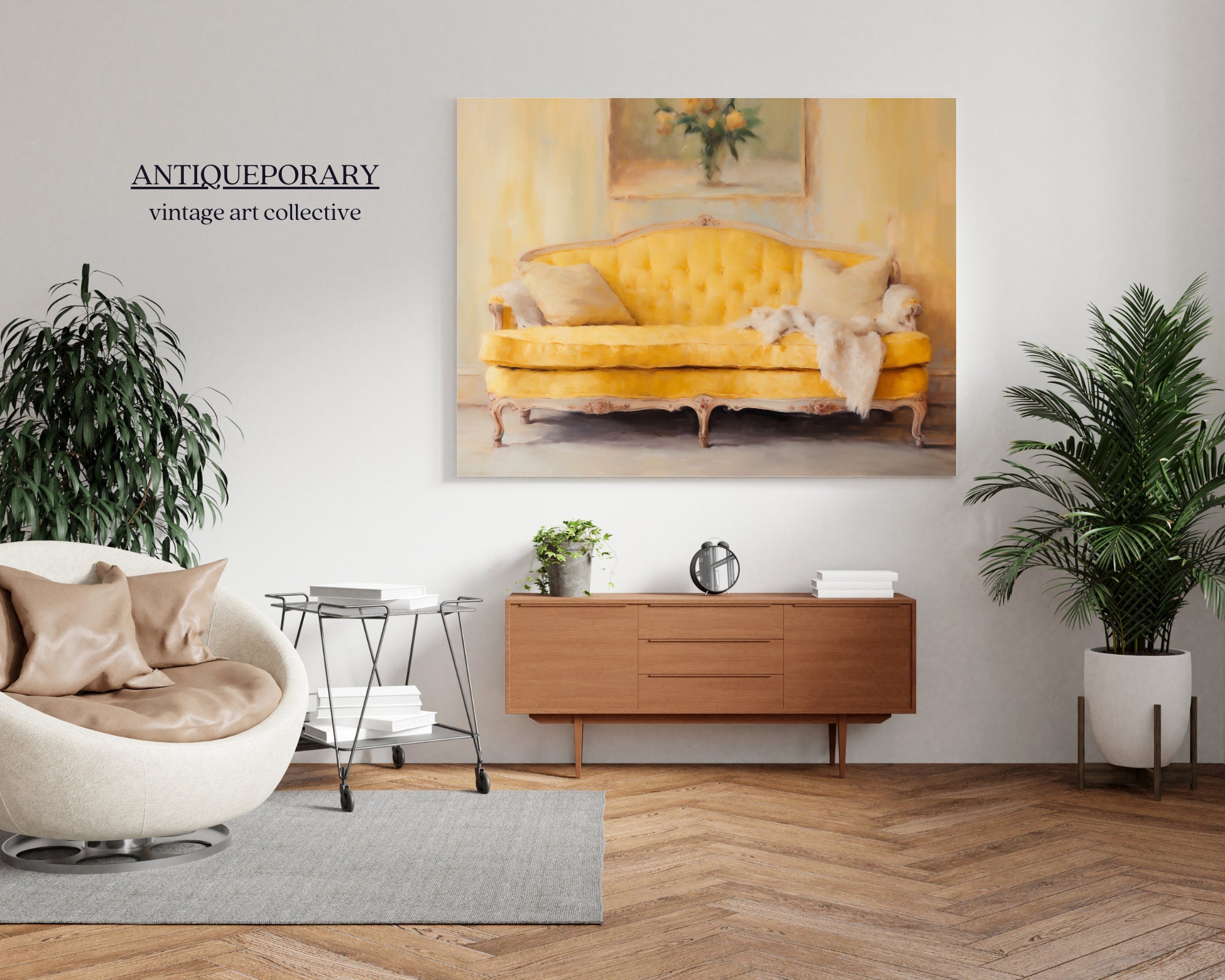 Vintage Yellow Antique Couch Painting Colorful Still Life Etsy