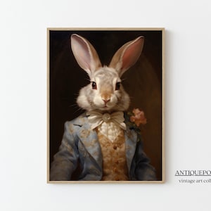 Viktorianisches Tierporträt, gekleidete Tierdrucke, königliches Kaninchen-Plakat, veränderter Kunstdruck, Renaissance Tierporträt, Bauernhausdekor