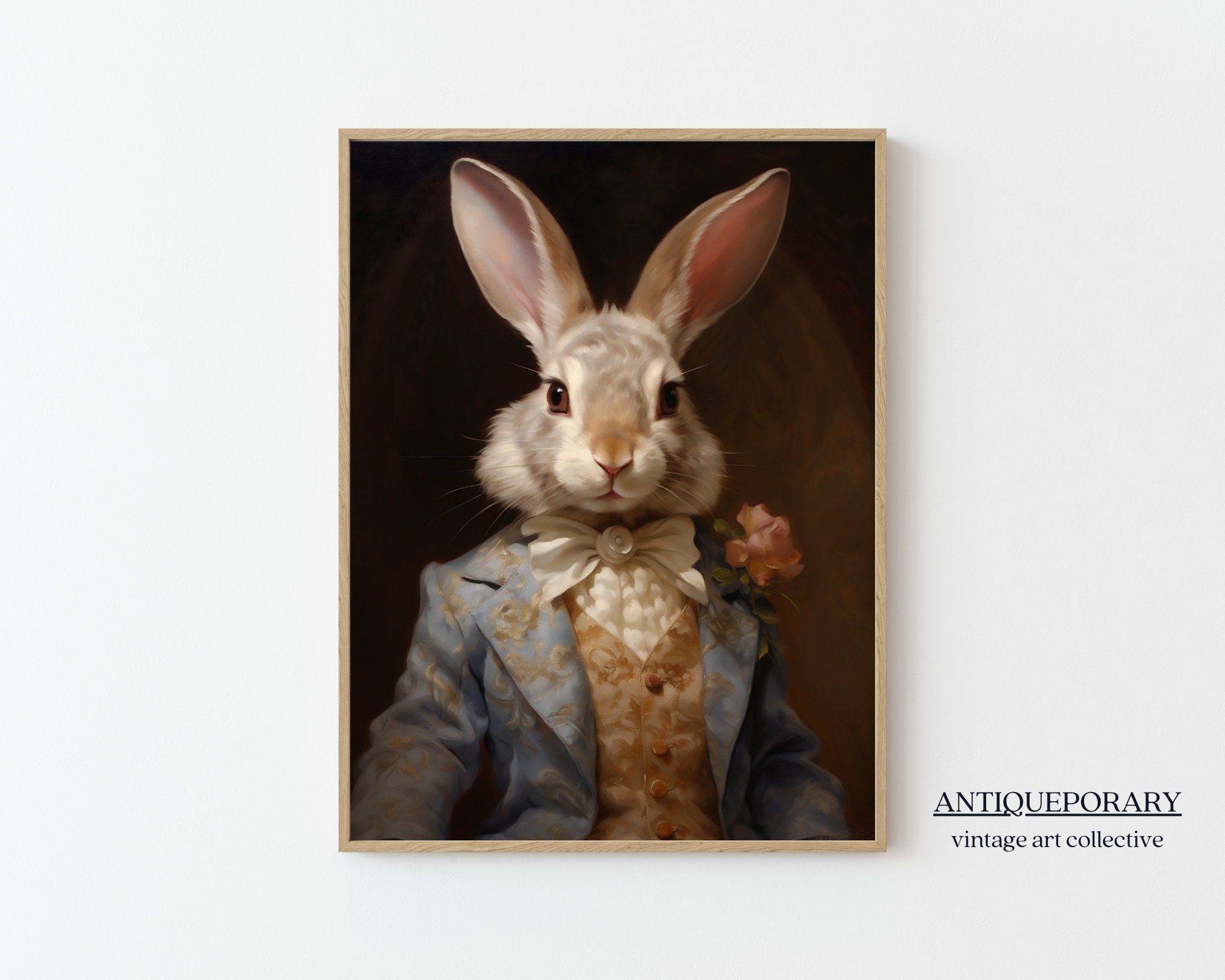 Retrato de animales victoriano, estampados de animales vestidos, cartel de conejo real, impresión de arte alterado, retrato de animales renacentista, decoración de granja