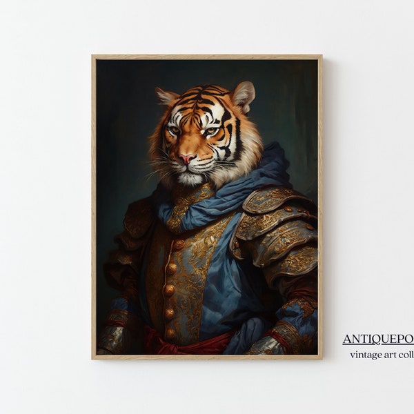 Victorian Animal Portrait, Dressed Animal Prints, Royal Tiger Poster, Altered Art Print, Renaissance Animal Portrait, Vintage Wall Decor