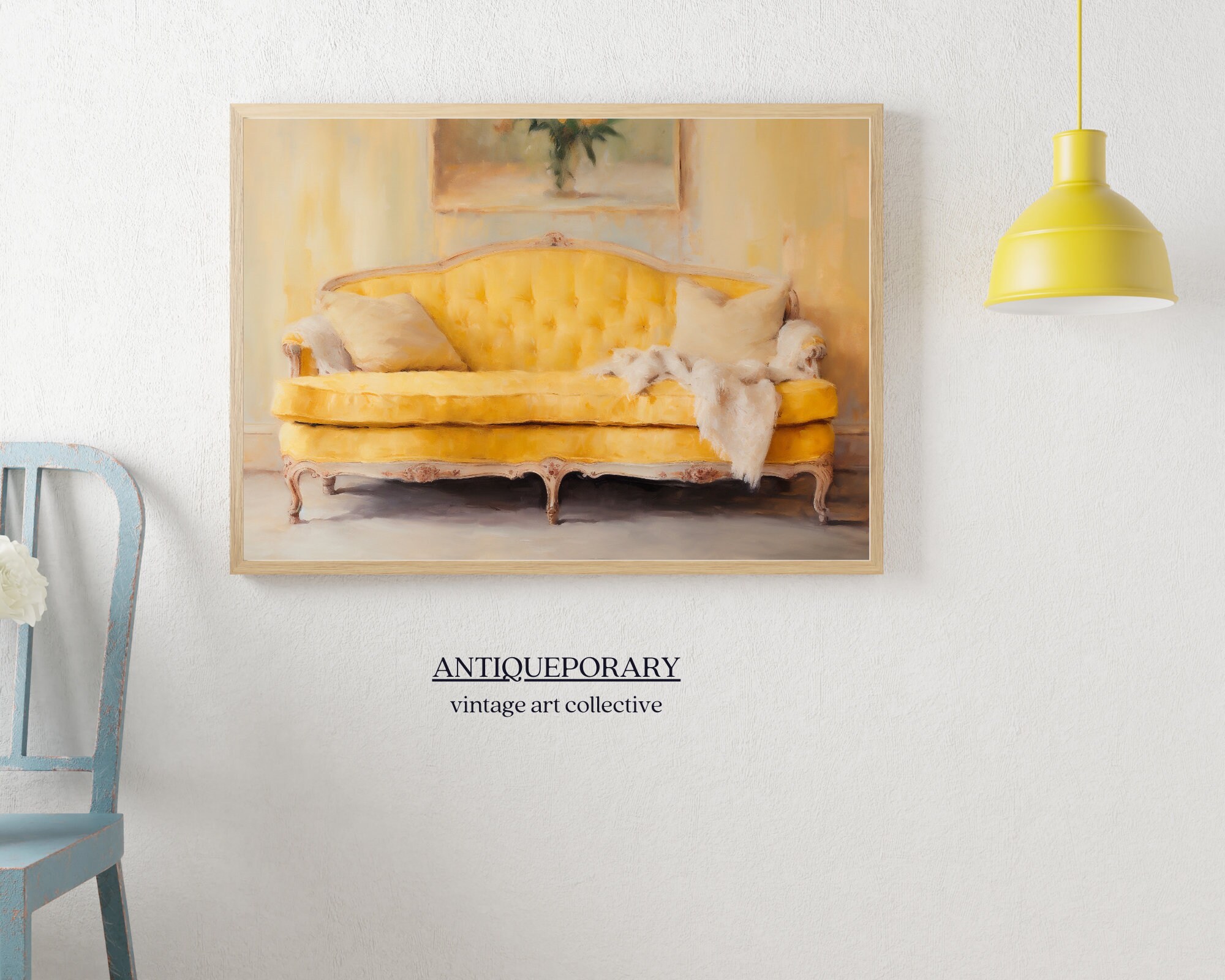 Vintage Yellow Antique Couch Painting Colorful Still Life Etsy