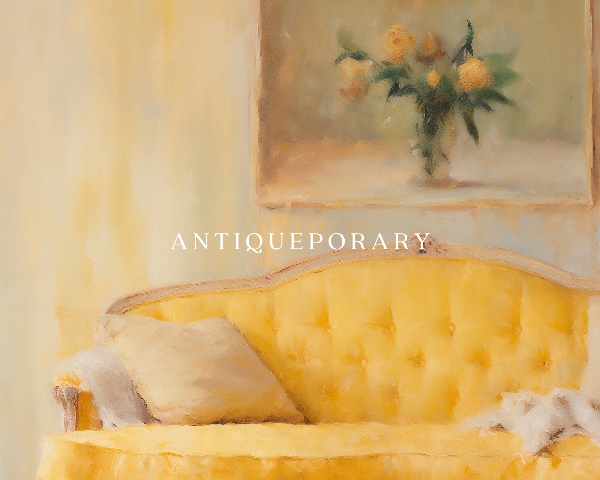 Vintage Yellow Antique Couch Painting Colorful Still Life Etsy