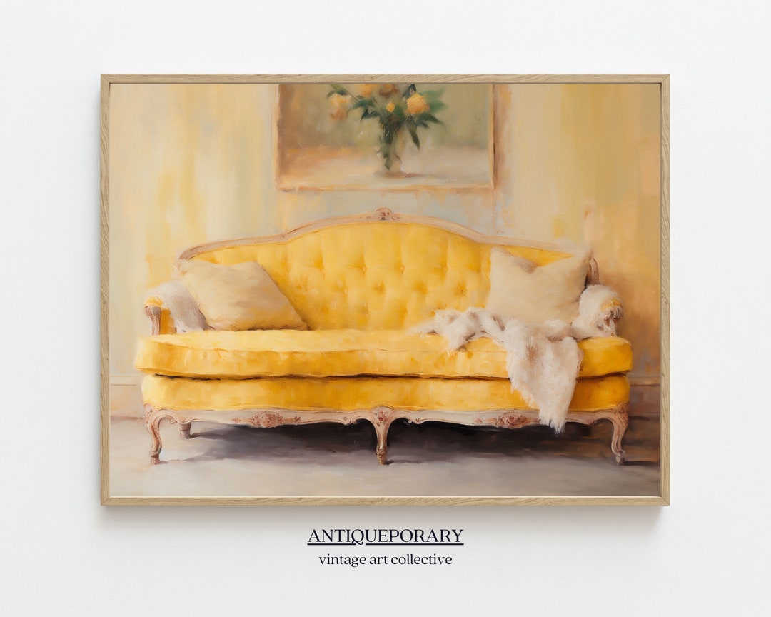 Vintage Yellow Antique Couch Painting Colorful Still Life Etsy