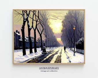 Vintage Landscape Painting, Country Scenery Wall Art, Sunset Landscape Painting, Winter Sunset Landscape, Vintage Sunset Landscape Painting