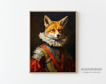 Portrait animalier victorien, imprimés d’animaux habillés, affiche Royal Fox, peinture animale royale, portrait animalier de la Renaissance, art d’inspiration vintage