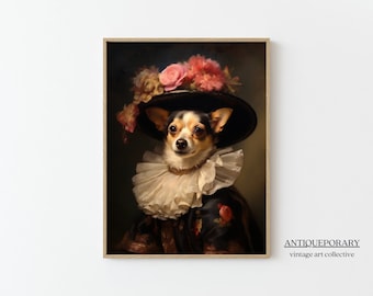 Portrait d'animal victorien, imprimé animal habillé, affiche de chienne, portraits d'animaux Renaissance, art d'inspiration vintage, cadeau portrait d'animal de compagnie