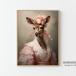 Retrato de animales victorianos, impresión vintage de ciervo hembra real, cartel de animales de mal humor oscuro de animales renacentistas, arte alterado, regalo de amante de los animales
