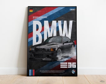 Bmw e36 m3 digital print poster