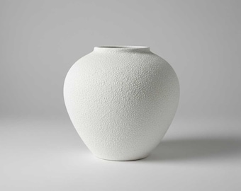 Wide White Lina Iron Vase, Stone Finish Centerpiece Decor Accent