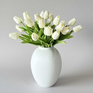 Real Touch Mini Tulip, 25 Stems - Artificial Flowers - Ivory Vase Decor