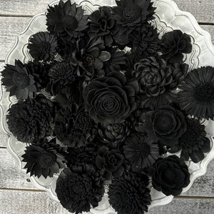 Black Dyed Sola Wood Flowers, 12 Pack, Modern Wedding Bouquet, Bold Centerpiece