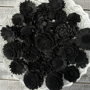 Black Dyed Sola Flowers - Pack of 12