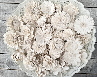 Soft White Dyed Sola Wood Flowers - Pack of 12 | Dyed Wood Flowers for Bouquets and DIY