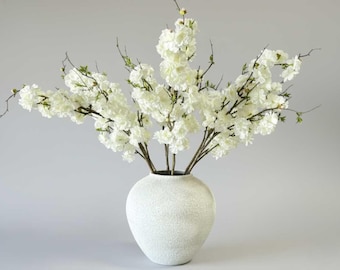 Faux Cherry Blossom, 6 Stems - Artificial Flowers - White Branch Decor