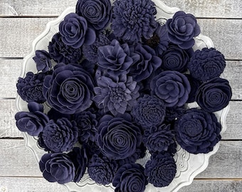 Deep Sapphire Dyed Sola Wood Flowers, 12 Pack, Modern Wedding Bouquet, Royal Centerpiece