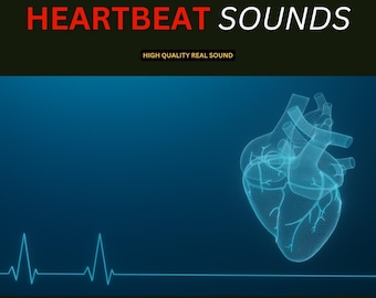 May include: A digital illustration with the words "HEARTBEAT SOUNDS" in red and white. A wireframe heart is displayed in the lower right corner, with a blue heartbeat line at the bottom. The background is a gradient of blue and black.