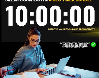Temporizador de cuenta regresiva silencioso (video) / 1 a 10 horas / Pantalla negra / Sin sonido / Descarga digital para estudiar, trabajar y concentrarse
