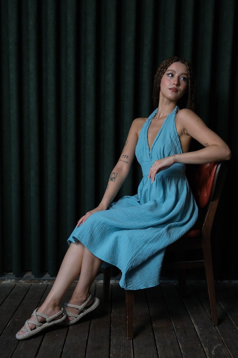 Linen Simple Wedding Dress, Blue Wedding Guest Dress, Sky Blue Linen ...
