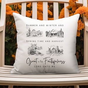 Throw Pillow Cover Great is Thy Faithfulness, Hymn Bible Verse Home Decor, Housewarming Vintage Gift for Christian,Spring Summer Fall Winter