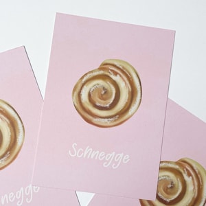 Carte de vœux « Schnegge » – Carte rose A6 avec brioche à la cannelle peinte à la main, humoristique, affectueuse et douce, illustration faite à la main sur papier naturel