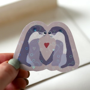 Glitzer Otter Sticker – Handgezeichneter Tiersticker auf Rosa oder Beige, Süßer Vinyl-Sticker für Laptop, Journal, Flasche & Co