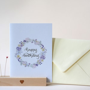 Doppelkarte l Happy Birthday I A6 I Klappkarte l Blumenkranz l Aquarell l Handlettering