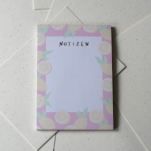 Bloc de notas ecológico diseño limón colores pastel rosa amarillo verde, tamaño A6, 50 páginas