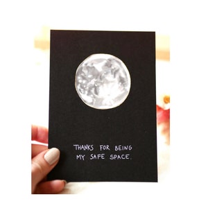 Merci d'être mon espace sûr I Carte I A6 I noir I bordure dorée I lune I Illustration I Étiquette environnementale I Amitié I Mentorat
