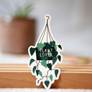 Autocollant I amoureux des plantes I 4,5 cm x 9,4 cm I matière solide I vert I noir I blanc I plante suspendue I lierre I autocollant mignon I autocollant vinyle I