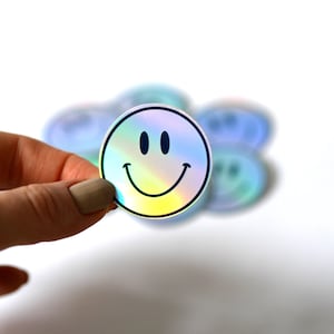 Smileyy Sticker, Holografischer Aufkleber, glänzend,  positive vibes, Regenbogenfarben