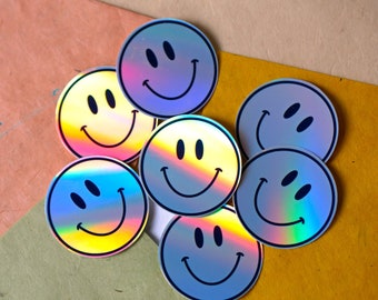 2x Smileyy Sticker Set, Holographic Stickers, Shiny, Positive Vibes, Rainbow Colors
