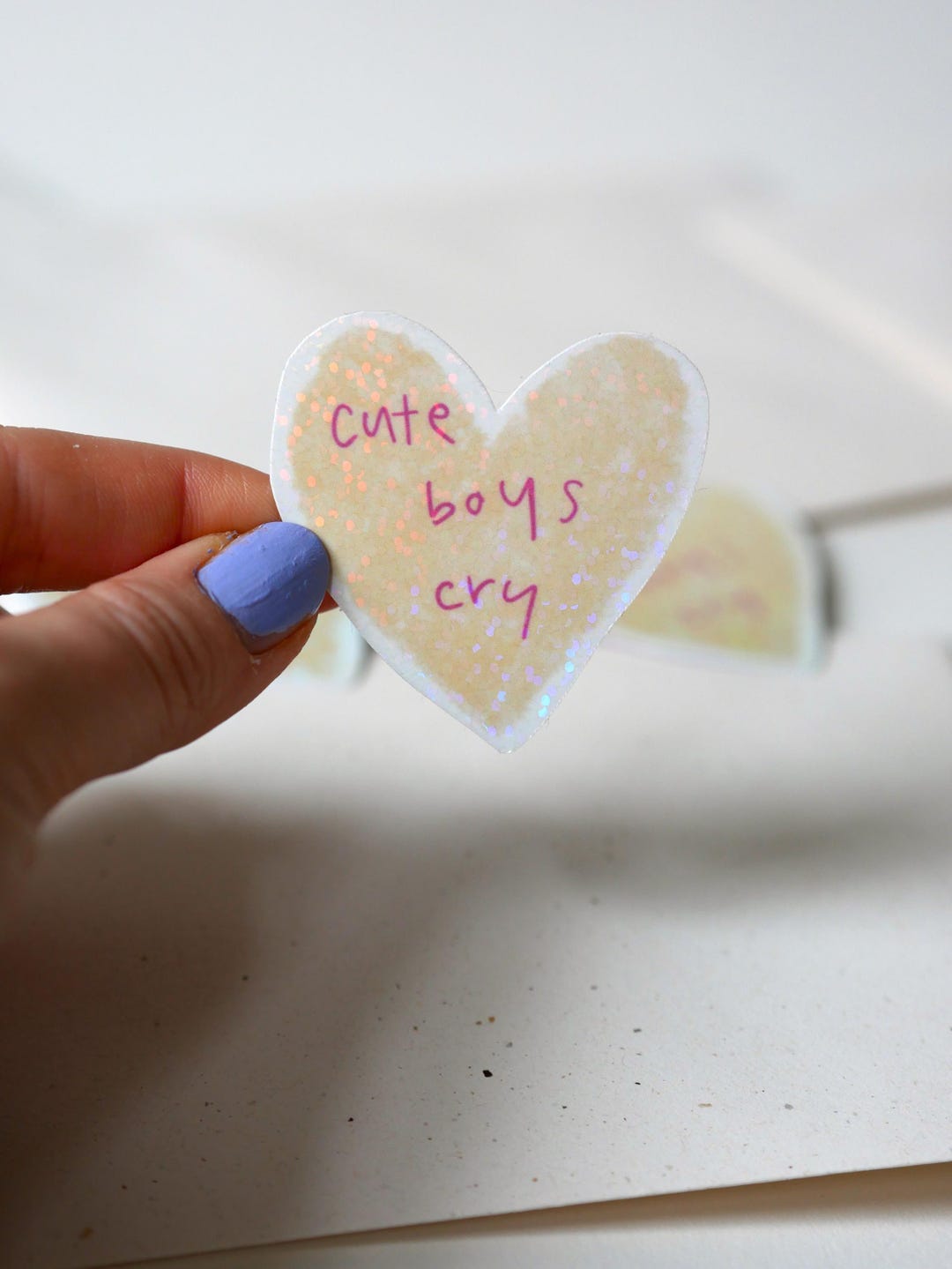 Cute Boys Cry Glitter Sticker, Yellow Heart Sticker, Emotional ...