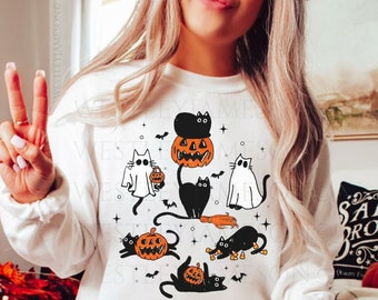 Halloween Cat Sweatshirt, Black Cat Shirt, Funny Halloween Cat Shirt, Cat Lover Tshirt, Halloween Sweater, Fall Top, Spooky Season