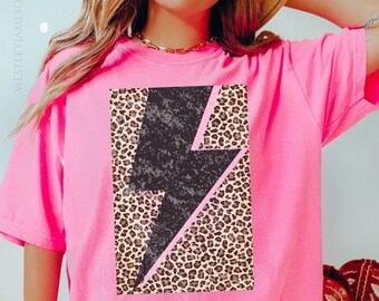 Vintage Distressed Retro Lightning Bolt Shirt, Lightning Bolt Shirt, Leopard Lightning Shirt, Cheetah Print Shirt, Lightning Strike Tee