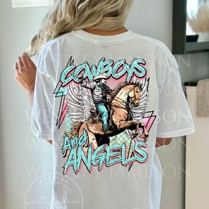 Vintage Western Cowboy Graphic TShirt, Cowboys & Angels Tee, Country Music Rodeo Cowboy Shirt, Wild West Gift, Retro Graphic Western Shirt