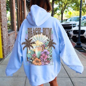Beach Bum Hibiscus Flower Hoodie, Summer Vacation Shirt, Beachy Sweater, Preppy Hoodie, Beach Aesthetic, VSCO Coconut Girl Sweatshirt