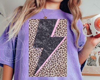 Vintage Distressed Retro Lightning Bolt Shirt, Lightning Bolt Shirt, Leopard Lightning Shirt, Cheetah Print Shirt, Lightning Strike Tee