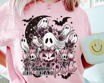 In October We Wear Pink Ghost Shirt, Halloween in October We Wear Pink, Breast Cancer Awareness Shirt, Pink Ribbon Shirt, Wear Pink Pumpkin