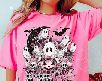 In October We Wear Pink Ghost Shirt, Halloween in October We Wear Pink, Breast Cancer Awareness Shirt, Pink Ribbon Shirt, Wear Pink Pumpkin
