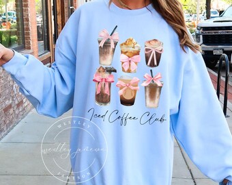 Iced Coffee Sweatshirt, Coffee Lover Crewneck, Coffee Sweatshirt, Coffee Lover, Coffee Sweatshirt, Pink Coffee Sweatshirt, Coffee Lover Gift