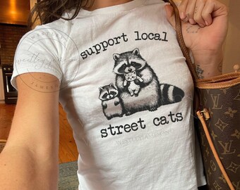 Funny Raccoon Street Cat Meme Baby Tee, Fitted Tee for Raccoon Lover, Woodland Animals Nature Lover TShirt, Cute Humorous Trash Panda Tee