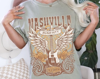 Comfort Colors Nashville Shirt, Cute Nashville Tee, Concert Shirt, Music City Shirt, Western Tennessee TShirt, Vintage Distressed Guitar Tee