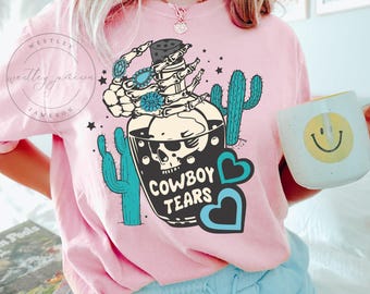 Comfort Colors Concho Cowboy Tears TShirt, Western Cowboy Skull Tee, Cowgirl Shirt, Retro Cowboy Tee, Vintage Inspired Shirt, Rodeo Shirt