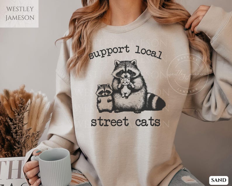 Funny Raccoon Street Cat Meme Sweatshirt, Comfy Gift for Raccoon Lover
